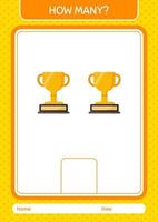 How many counting game with trophy. worksheet for preschool kids, kids activity sheet vector