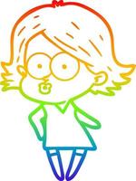 rainbow gradient line drawing cartoon girl pouting vector