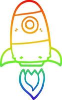 rainbow gradient line drawing cartoon space rocket vector