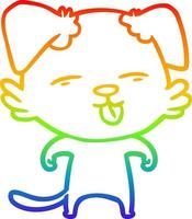 dibujo de línea de gradiente de arco iris perro de dibujos animados sacando la lengua vector