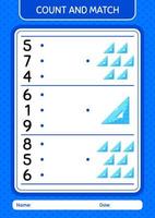 Count and match game with triangle ruler. worksheet for preschool kids, kids activity sheet vector