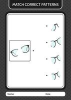 Match pattern game with glasses. worksheet for preschool kids, kids activity sheet vector