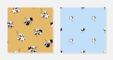 Set of two cotton flowers seamless patterns vector