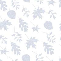 Seamless pattern with pastel blue color different leaves on white background. Minimalist natural design for fabric, home textile, wrapping paper, cover vector