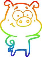 rainbow gradient line drawing cartoon pig pointing vector