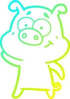 cold gradient line drawing happy cartoon pig vector