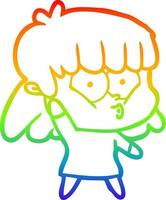 rainbow gradient line drawing cartoon whistling girl vector