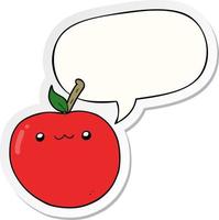 cartoon cute apple and speech bubble sticker vector
