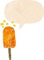 cartoon ice lolly and speech bubble in retro textured style vector