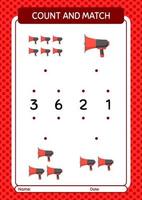 Count and match game with horn loudspeakers. worksheet for preschool kids, kids activity sheet vector