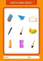 Match with same object game paint brush. worksheet for preschool kids, kids activity sheet vector