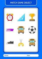 Match with same object game school bus. worksheet for preschool kids, kids activity sheet vector