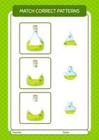 Match pattern game with chemical bottle. worksheet for preschool kids, kids activity sheet vector