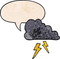 cartoon storm cloud and speech bubble in retro texture style vector