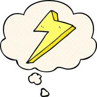 cartoon lightning and thought bubble in comic book style vector