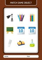 Match with same object game calendar. worksheet for preschool kids, kids activity sheet vector