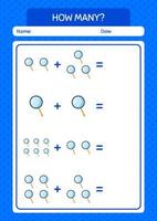 How many counting game with magnifying glass. worksheet for preschool kids, kids activity sheet vector