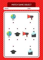 Match with same object game summer icon. worksheet for preschool kids, kids activity sheet vector