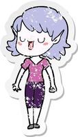 distressed sticker of a cartoon elf girl vector