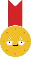 flat color retro cartoon gold medal vector