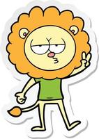 sticker of a cartoon bored lion waving vector