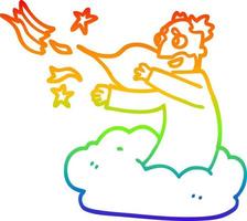 rainbow gradient line drawing cartoon god on cloud vector