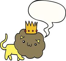 cartoon lion and crown and speech bubble vector