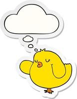 cartoon bird and thought bubble as a printed sticker vector