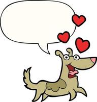 caricatura, perro, y, amor, corazones, y, burbuja del discurso vector