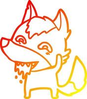 warm gradient line drawing cartoon hungry wolf vector