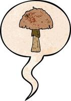 cartoon mushroom and speech bubble in retro texture style vector