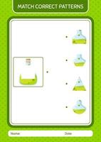 Match pattern game with chemical bottle. worksheet for preschool kids, kids activity sheet vector