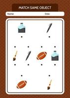 Match with same object game summer icon. worksheet for preschool kids, kids activity sheet vector