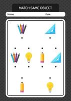 Match with same object game summer icon. worksheet for preschool kids, kids activity sheet vector