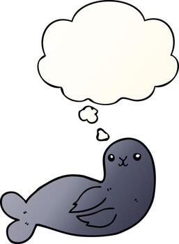 cartoon seal and thought bubble in smooth gradient style vector
