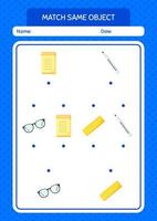 Match with same object game summer icon. worksheet for preschool kids, kids activity sheet vector