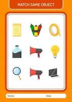 Match with same object game horn loudspeakers. worksheet for preschool kids, kids activity sheet vector