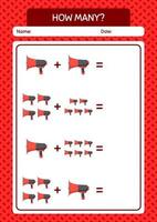 How many counting game with horn loudspeakers. worksheet for preschool kids, kids activity sheet vector