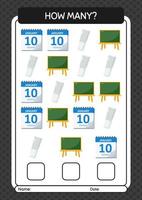 How many counting game with summer icon. worksheet for preschool kids, kids activity sheet vector