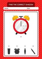 Find the correct shadows game with waker clock. worksheet for preschool kids, kids activity sheet vector