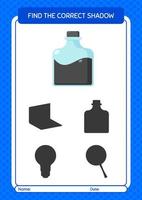 Find the correct shadows game with ink bottle. worksheet for preschool kids, kids activity sheet vector