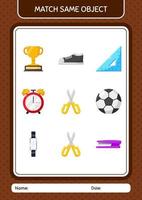 Match with same object game scissors. worksheet for preschool kids, kids activity sheet vector