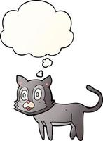 gato de dibujos animados feliz y burbuja de pensamiento en estilo degradado suave vector