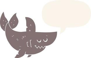 cartoon shark and speech bubble in retro style vector