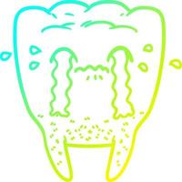 cold gradient line drawing cartoon tooth crying vector