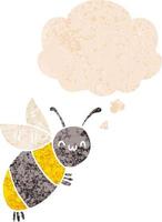 cute cartoon bee and thought bubble in retro textured style vector
