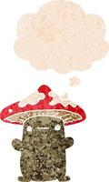 cartoon mushroom and thought bubble in retro textured style vector