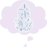 cartoon quartz crystal and thought bubble in retro style vector