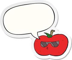 cartoon cool apple and speech bubble sticker vector