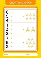 Count and match game with scissors. worksheet for preschool kids, kids activity sheet vector